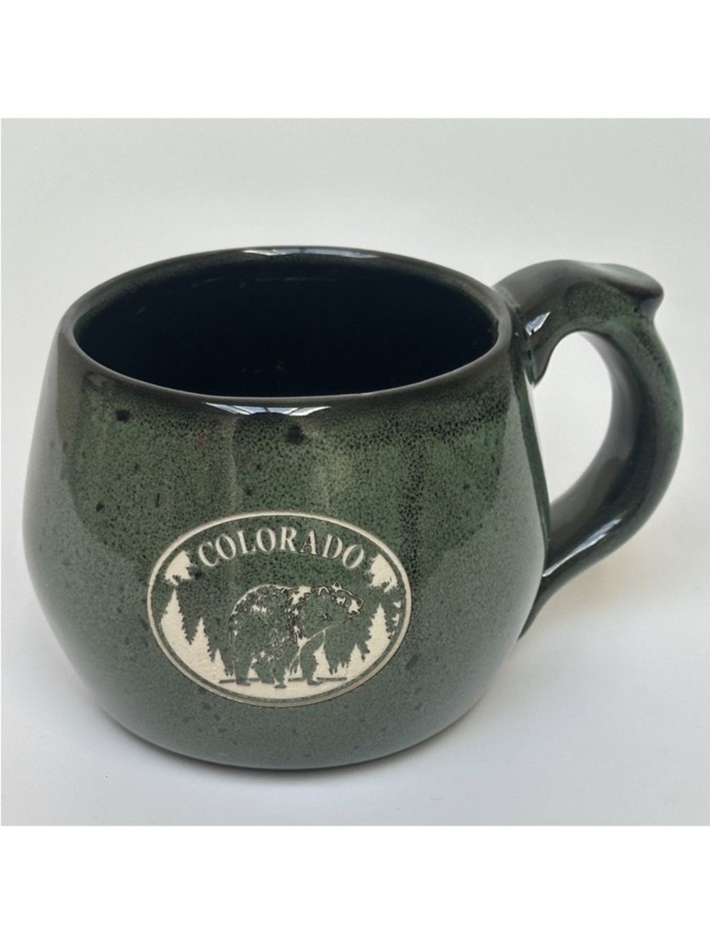 Colorado Bear Stoneware Mug Green Speckled Cabin Style